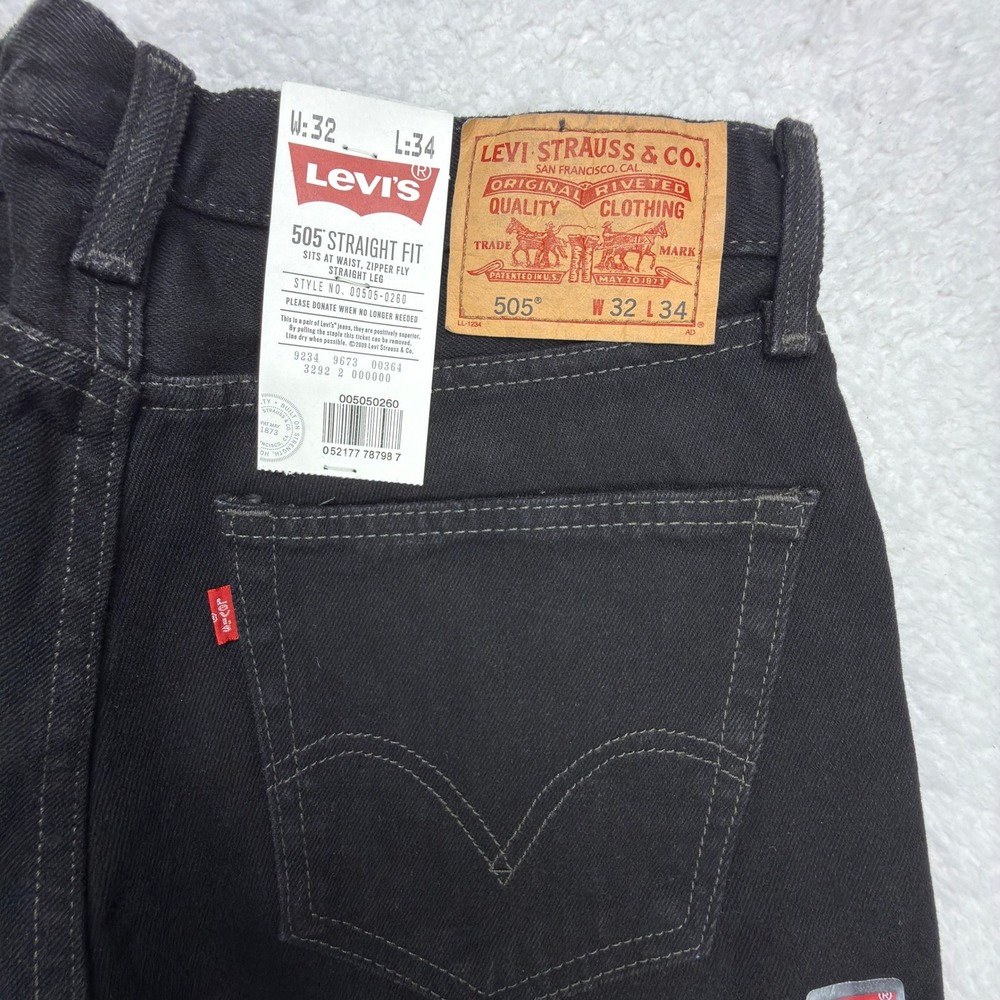 Levis 505 Regular Fit Straight Leg Jeans Mens 32x34 Black NWT NOS Vintage